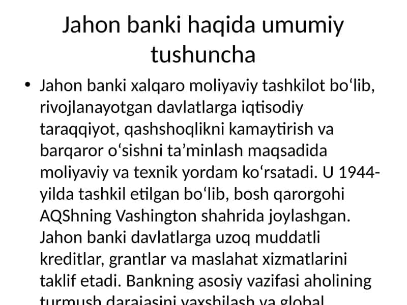 Jahon banki haqida umumiy tushuncha 1