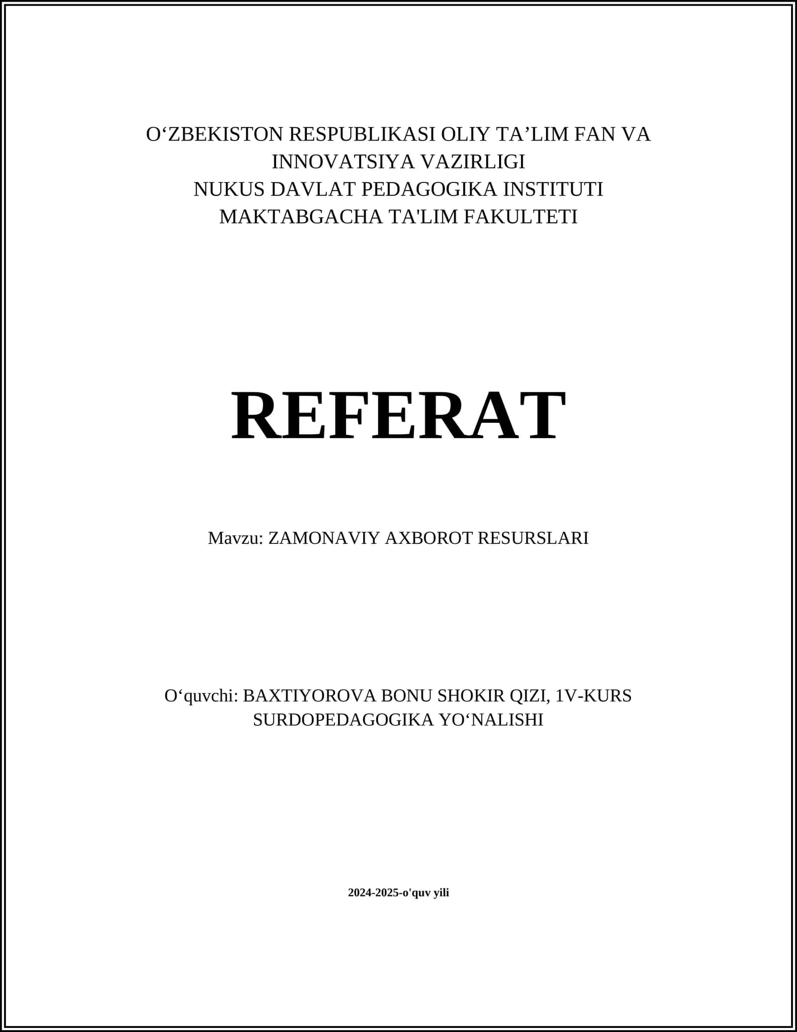 ZAMONAVIY AXBOROT RESURSLARI 1