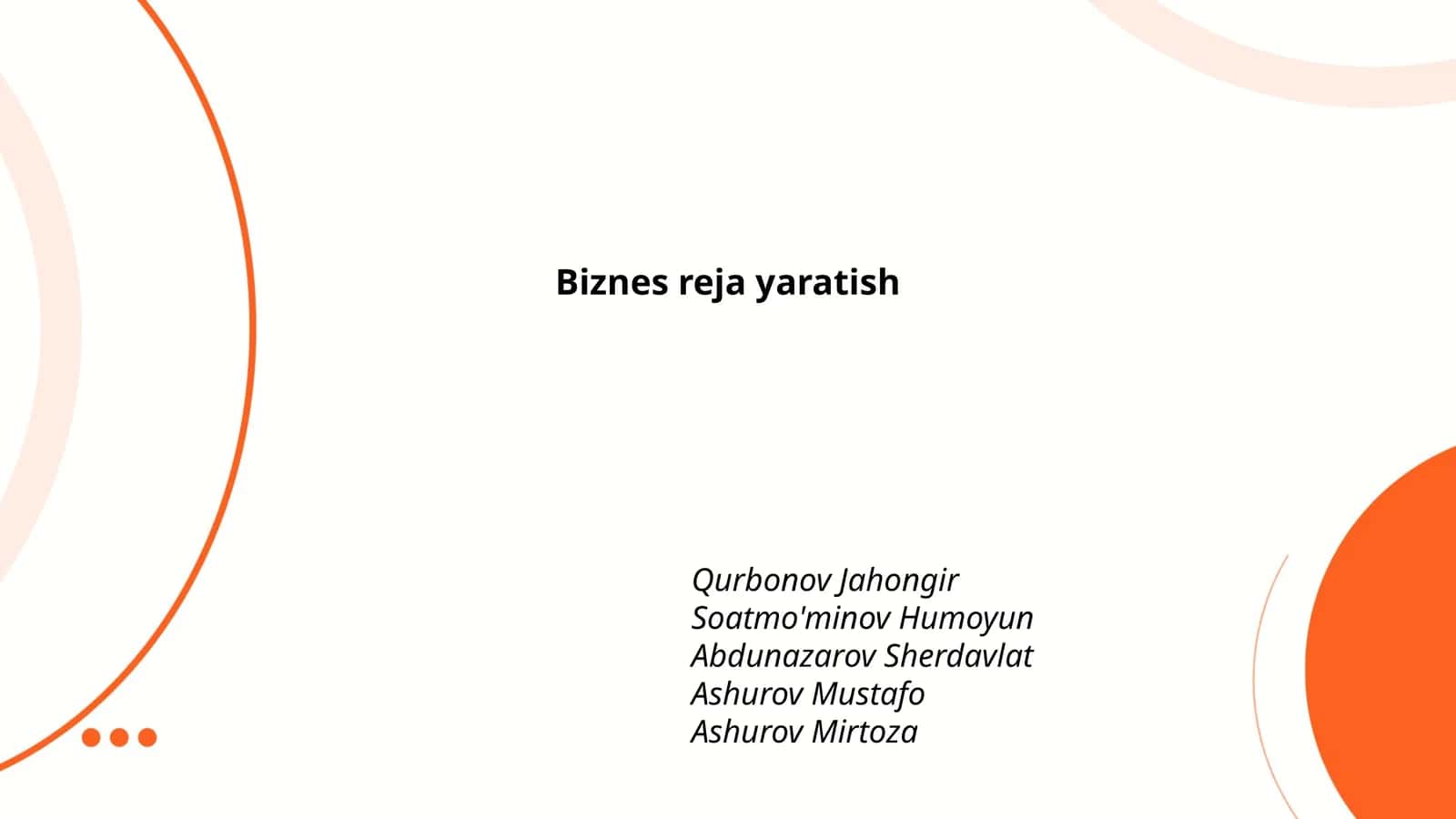 Biznes reja yaratish 1