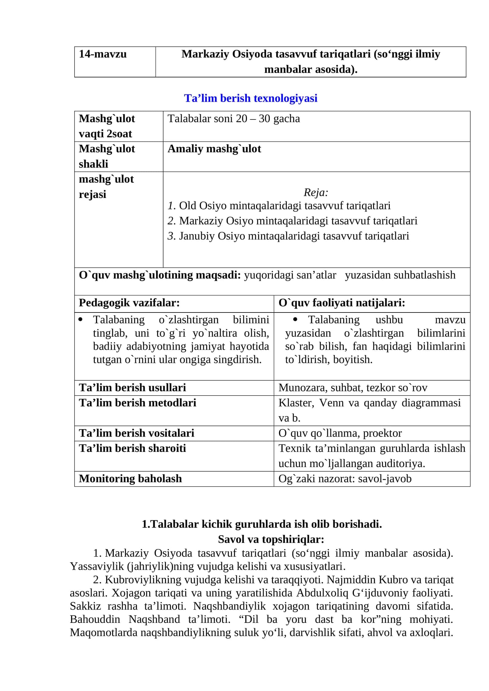 Markaziy Osiyoda tasavvuf tariqatlari (so‘nggi ilmiy manbalar asosida) 1