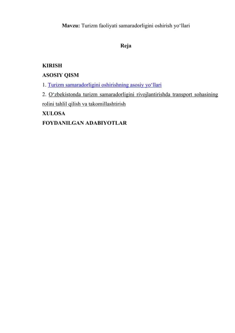 Turizm faoliyati samaradorligini oshirish yo‘llari 1