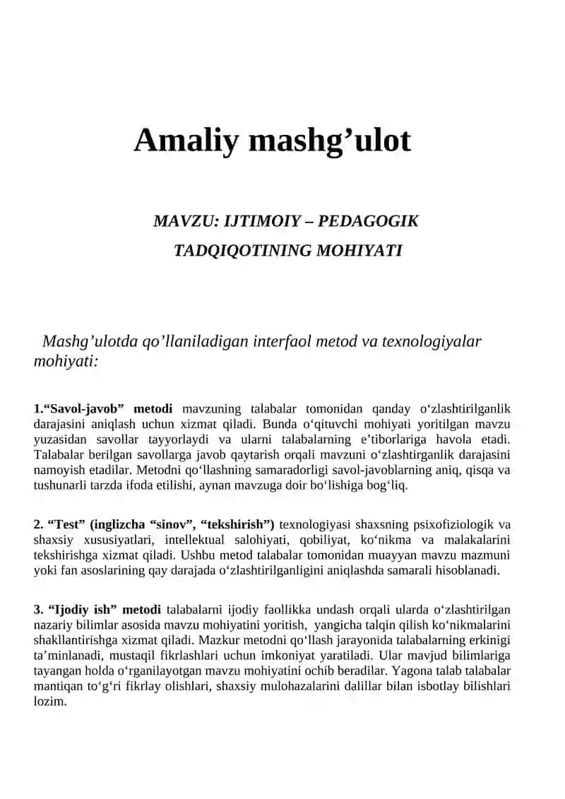 Tadqiqotning mohiyati