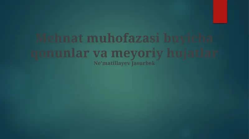Mehnat muhofazasi buyicha qonunlar va meyoriy hujatlar 1