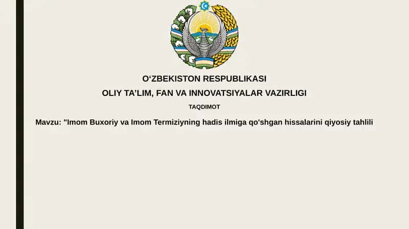 Imom Buxoriy va Imom Termiziyning hadis ilmiga qo'shgan hissalari 1