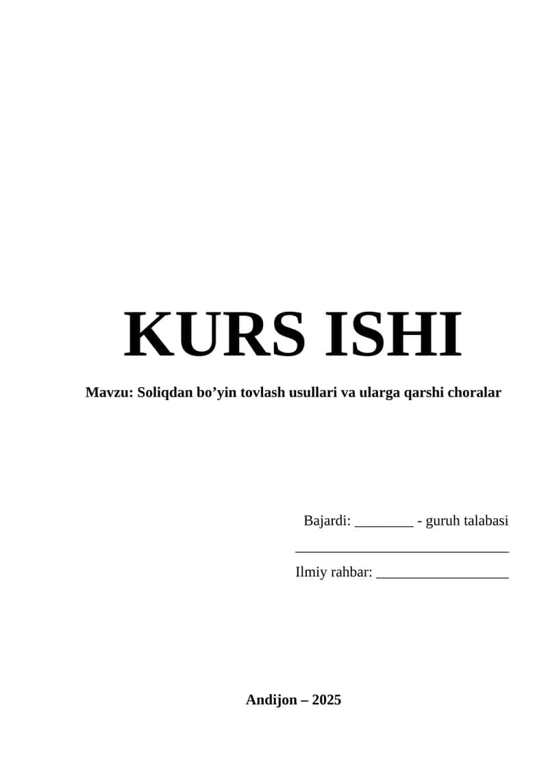 Soliqdan bo’yin tovlash usullari va ularga qarshi choralar 1