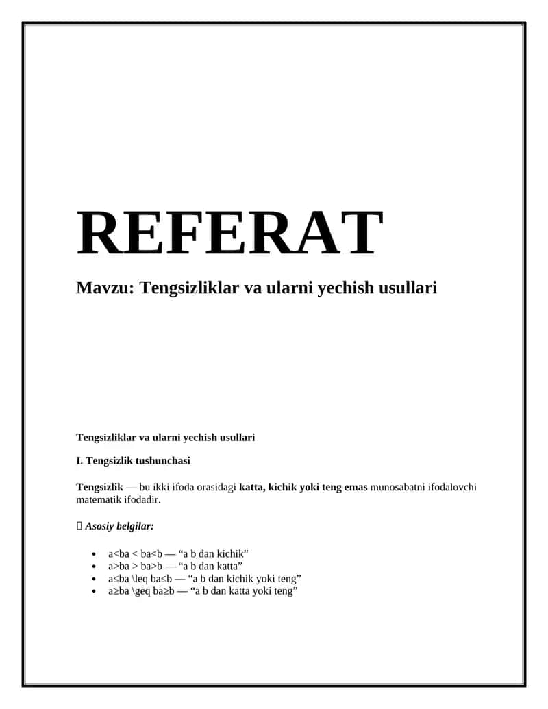 Tengsizliklar va ularni yechish usullari 1