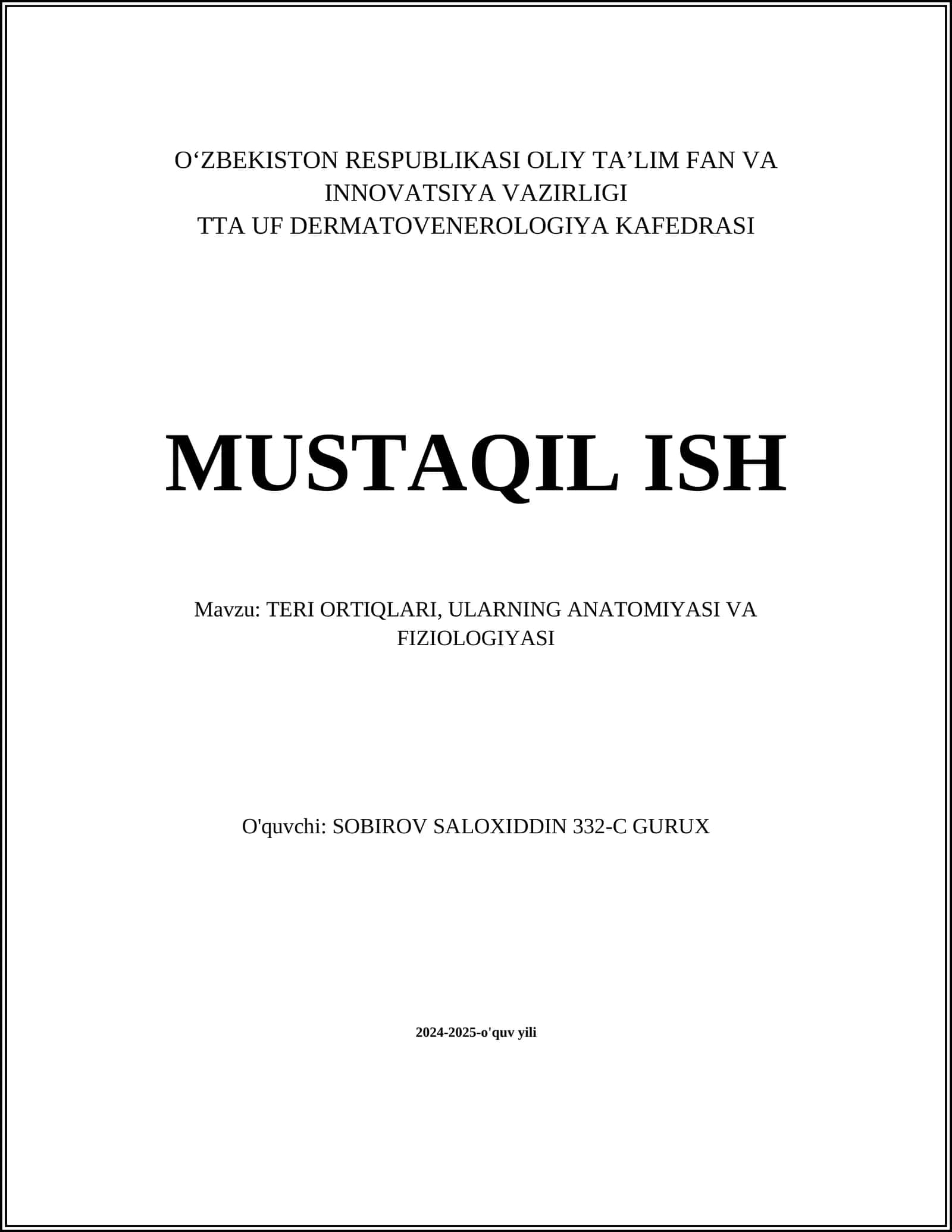 TERI ORTIQLARI, ULARNING ANATOMIYASI VA FIZIOLOGIYASI 1