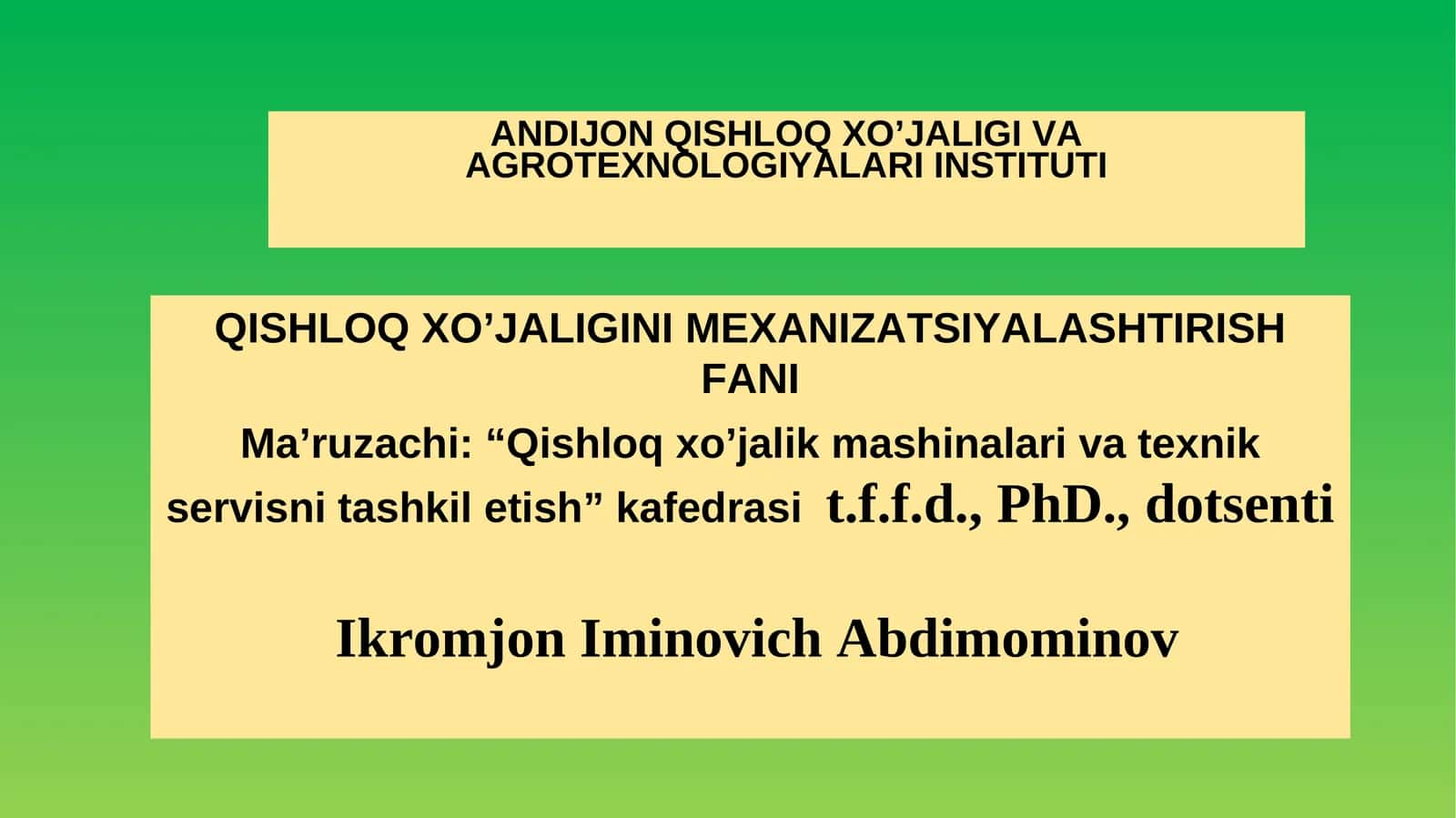 Qishloq xo’jaligini mexanizatshirish fani 1
