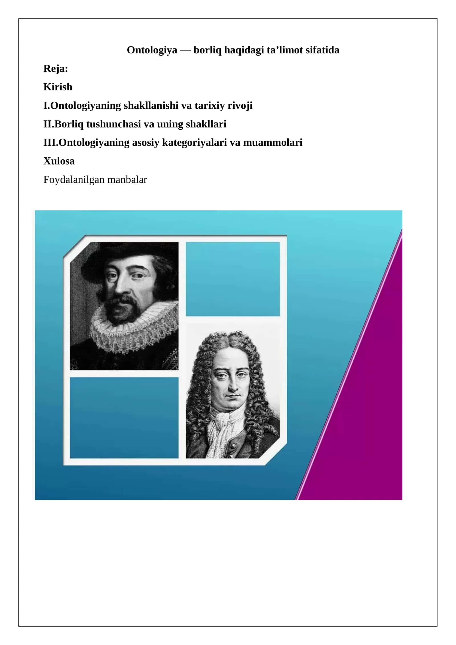 Ontologiya — borliq haqidagi ta’limot sifatida 1