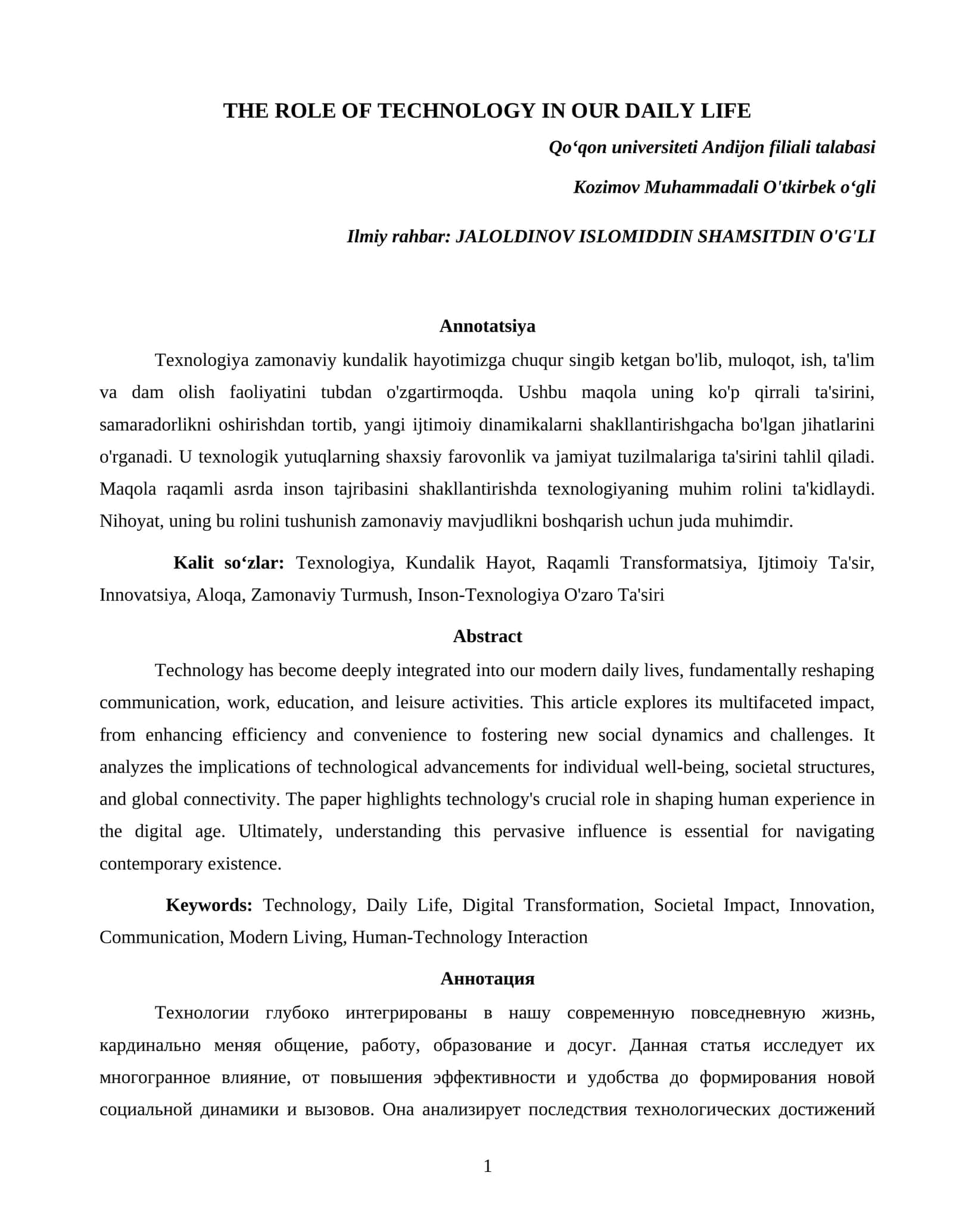 Texnologiya roli kundalik hayotimizda 1
