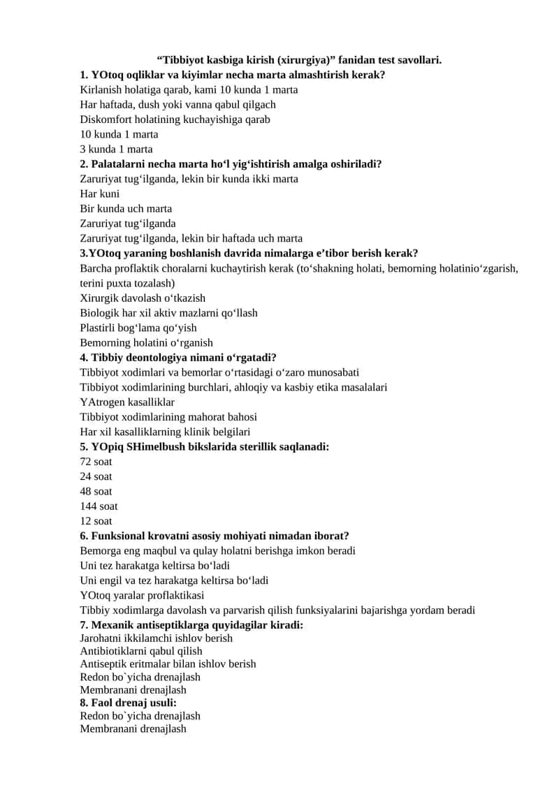 Tibbiyot kasbiga kirish (xirurgiya) 1