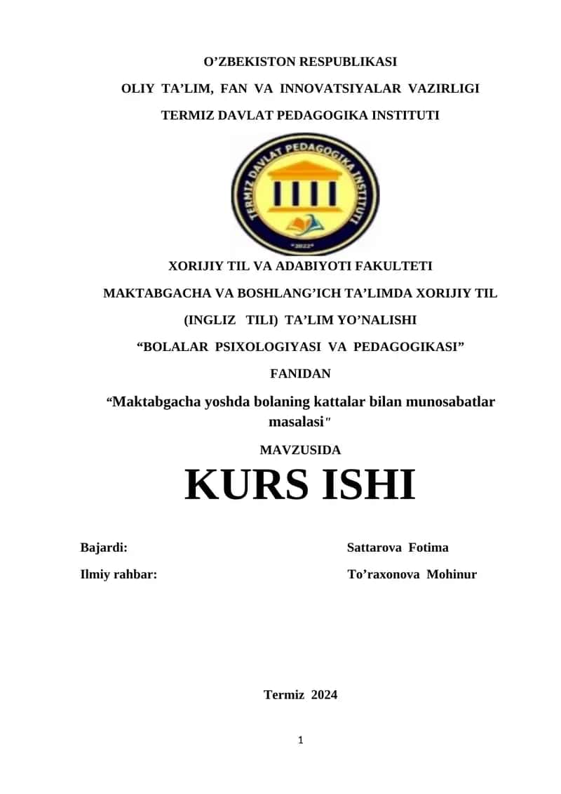 "Bolalar psixologiyasi va pedagogikasi" 1