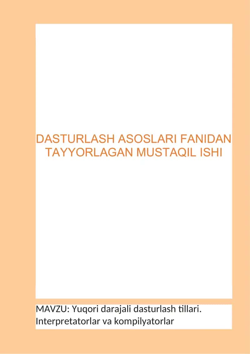Yuqori darajali dasturlash tillari 1