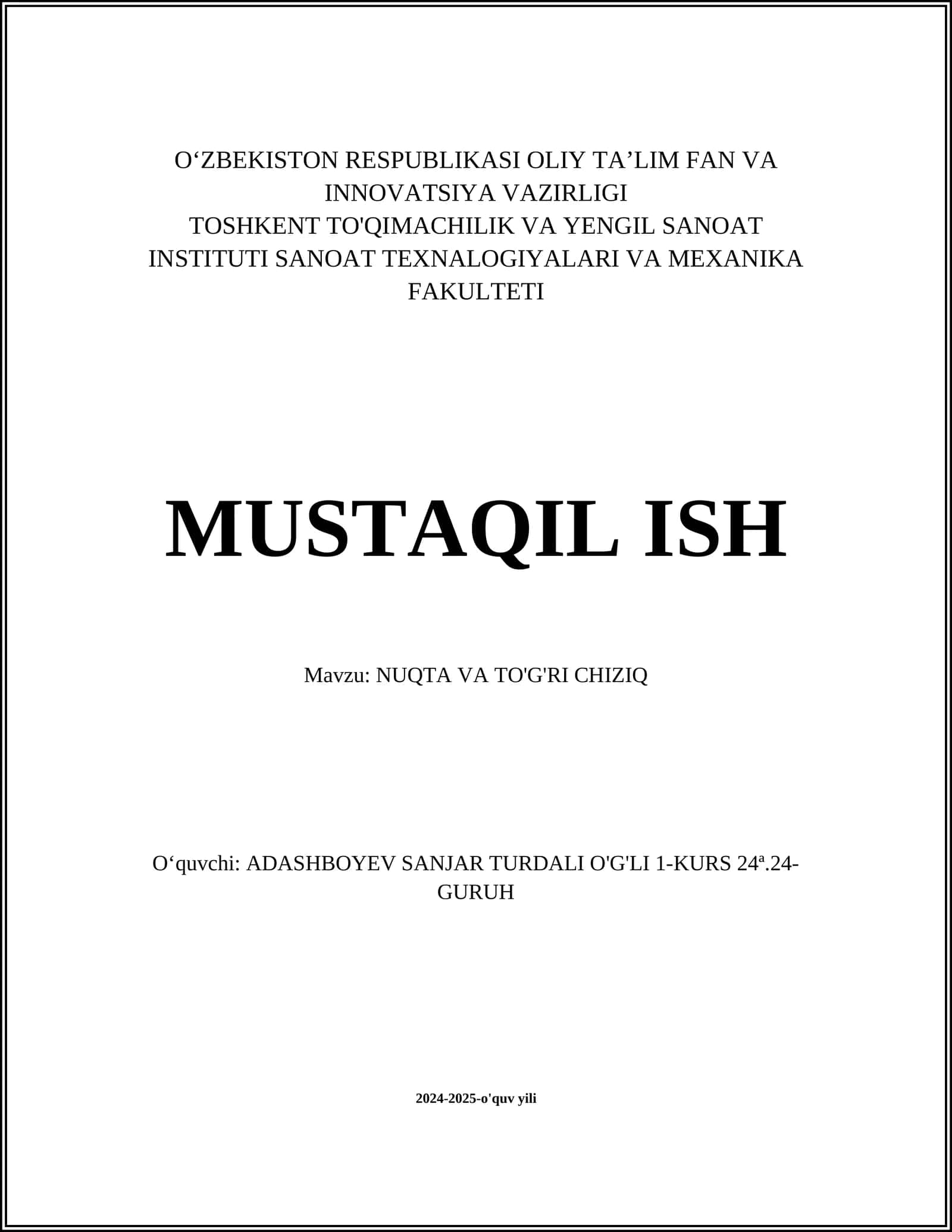 NUQTA VA TO'G'RI CHIZIQ 1
