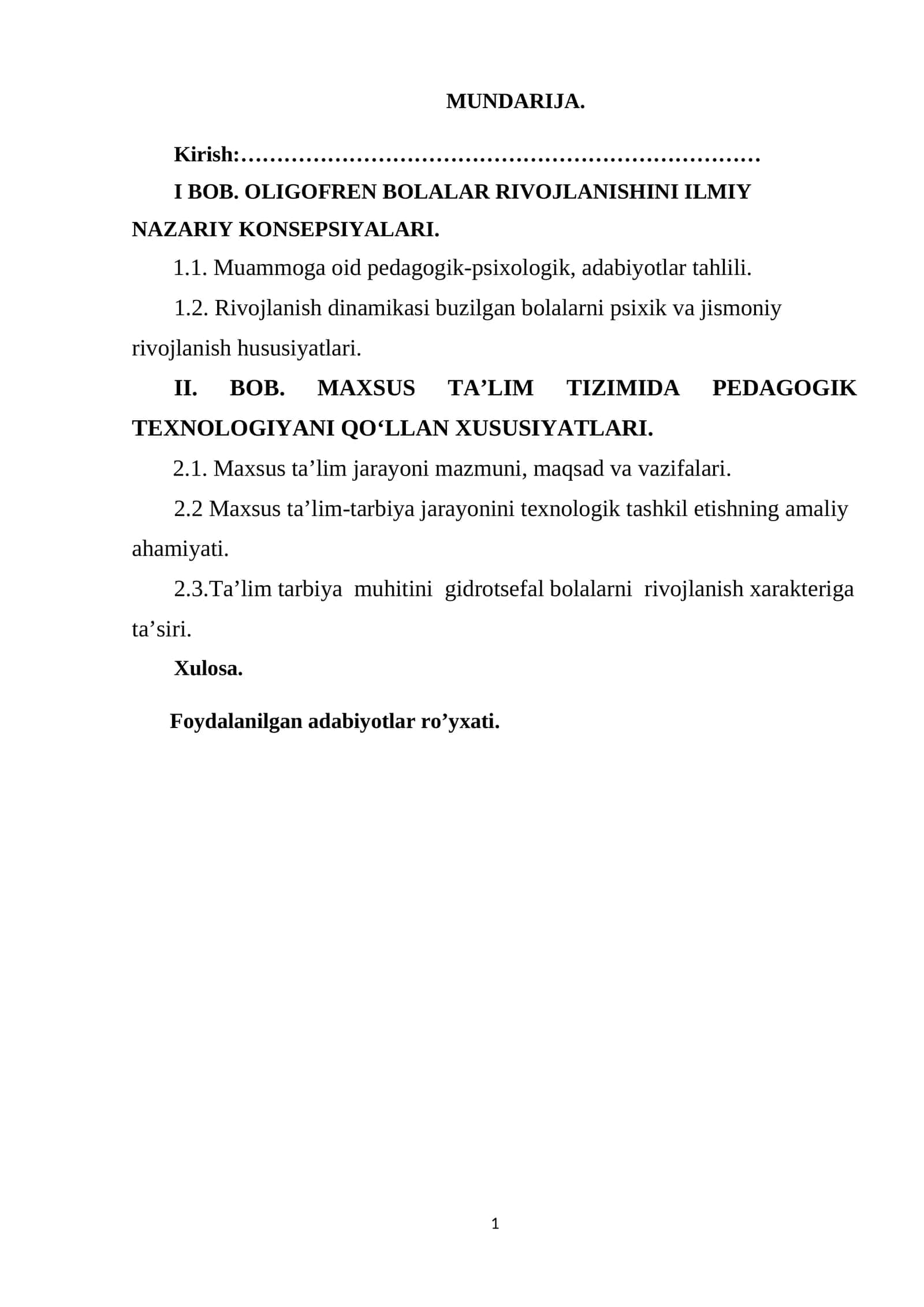 BOB. OLIGOFREN BOLALAR RIVOJLANISHINI ILMIY NAZARIY KONSEPSIYALARI 1