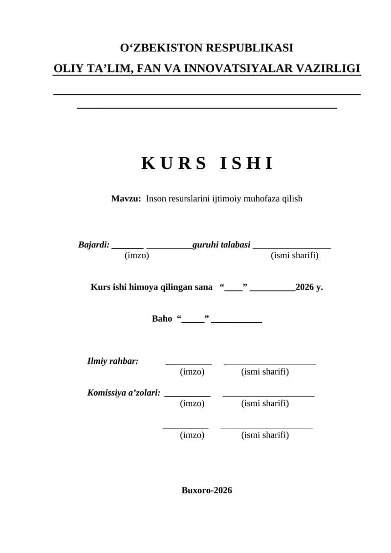 Inson resurslarini ijtimoiy muhofaza qilish kurs ishi 1