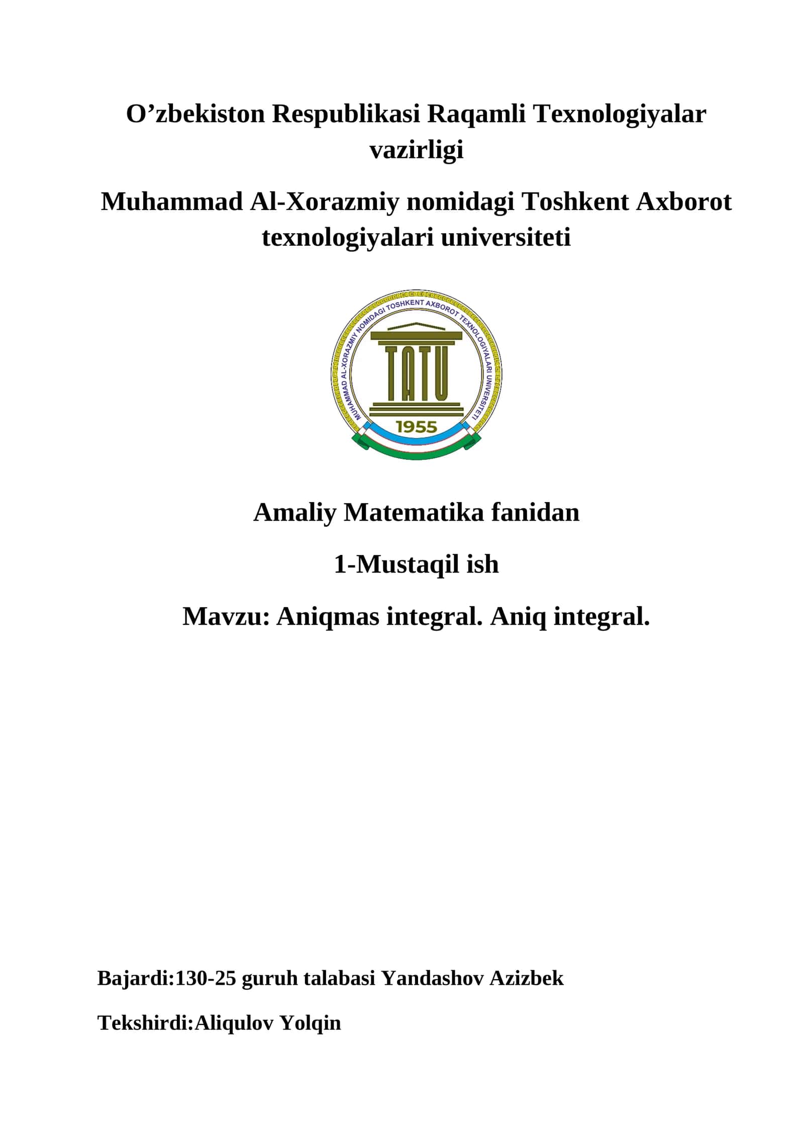 Aniqmas integral. Aniq integral 1