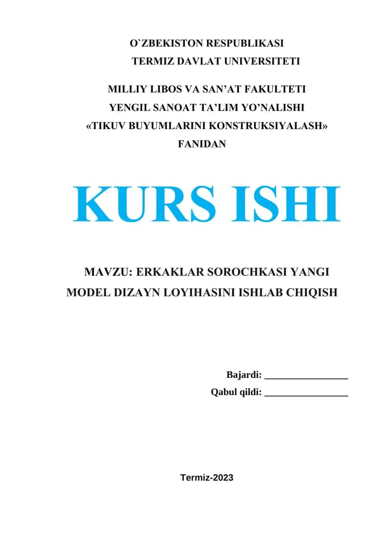 ERKAKLAR SOROCHKASI YANGI MODEL DIZAYN LOYIHASINI ISHLAB CHIQISH 1