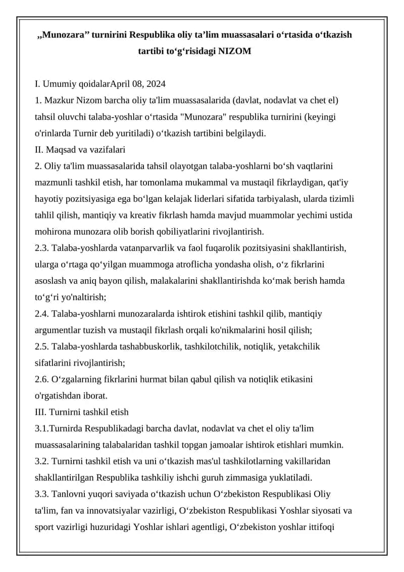 Munozara Respublika Turniri 1