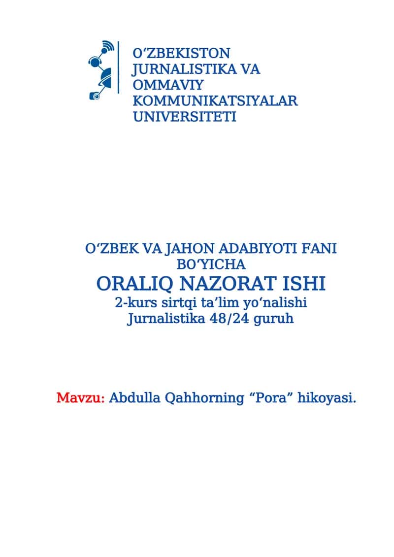 Abdulla Qahhorning “Pora” hikoyasi 1