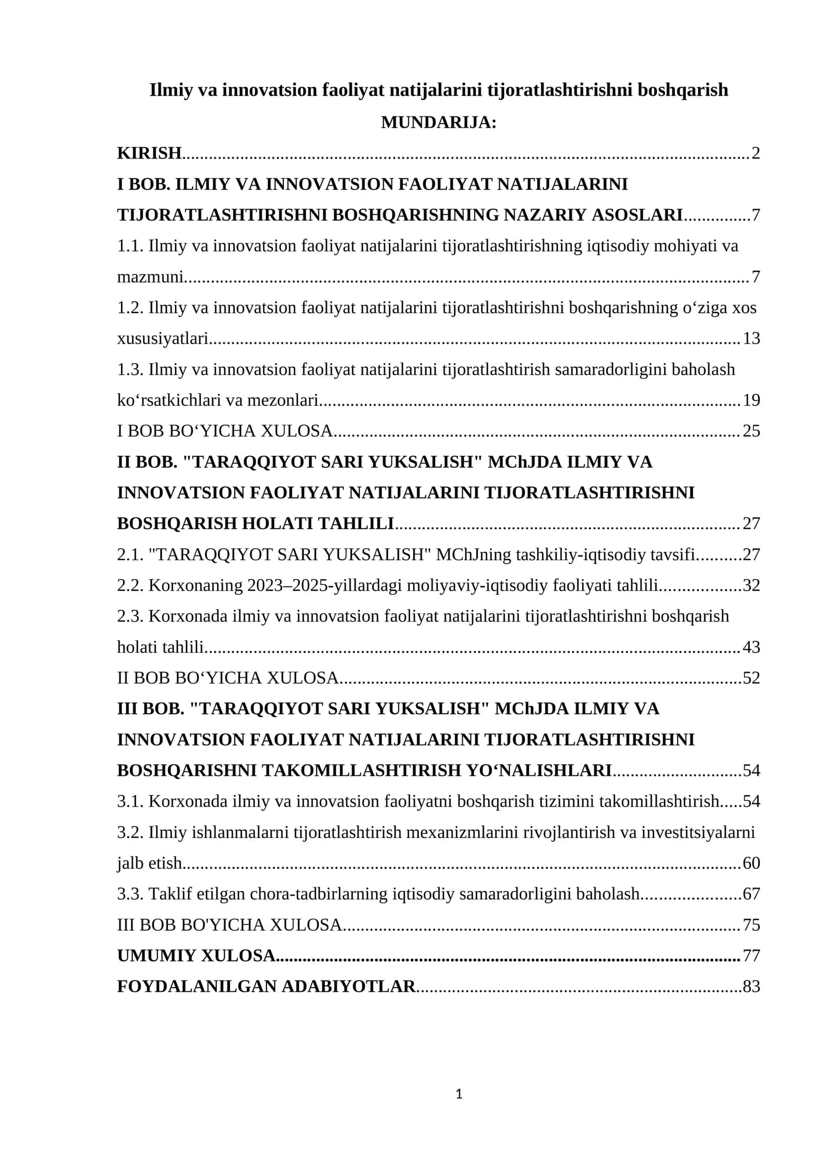 Ilmiy va innovatsion faoliyat natijalarini tijoratlashtirishni boshqarish 1