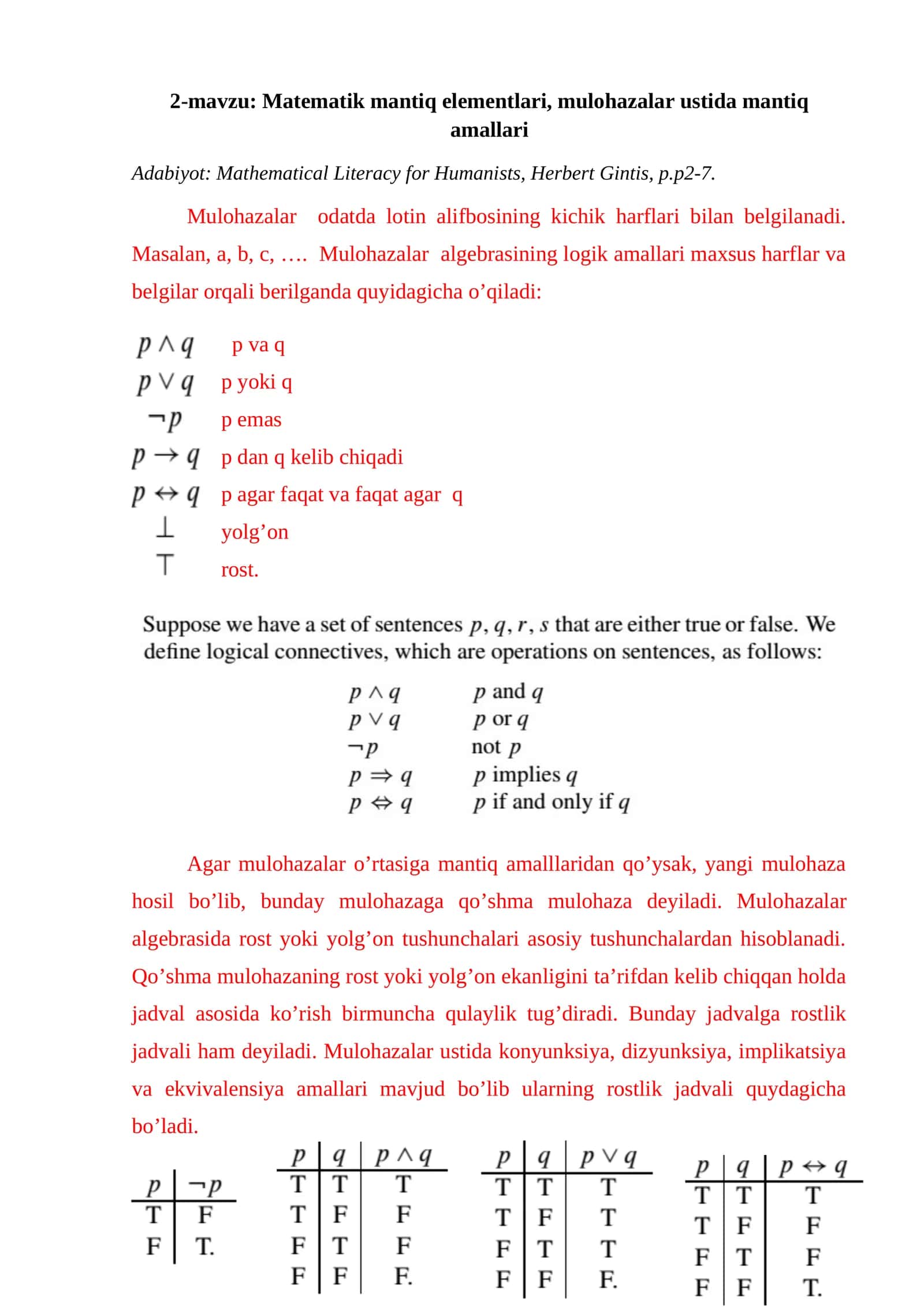 Matematik mantiq elementlari 1