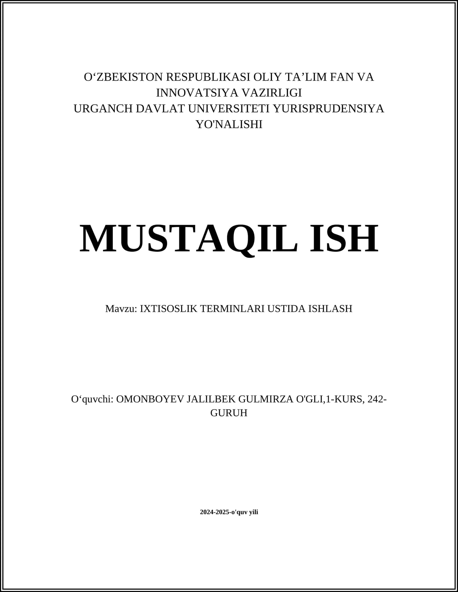 IXTISOSLIK TERMINLARI USTIDA ISHLASH 1