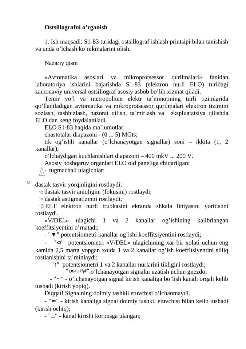Ostsillografni o’rganish 1