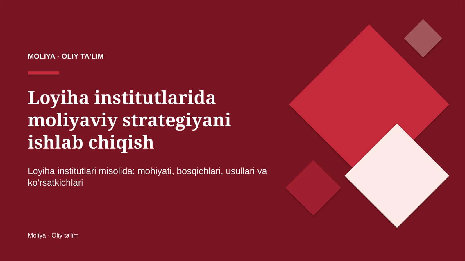 Loyiha institutlarida moliyaviy strategiyani ishlab chiqish 1