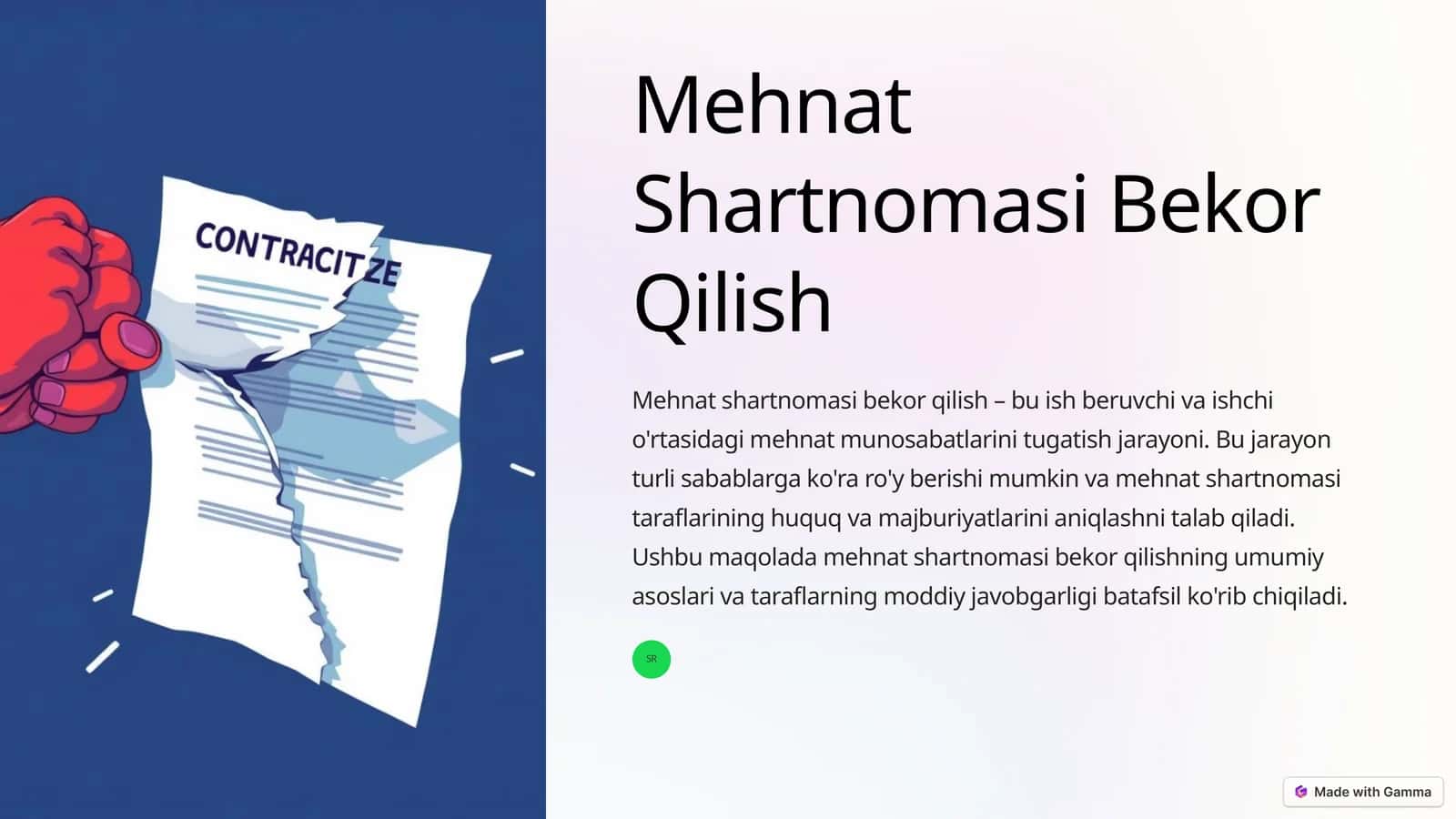 Mehnat Shartnomasi Bekor Qilish 1