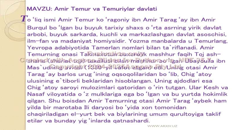 Amir Temur va Temuriylar davlati 1