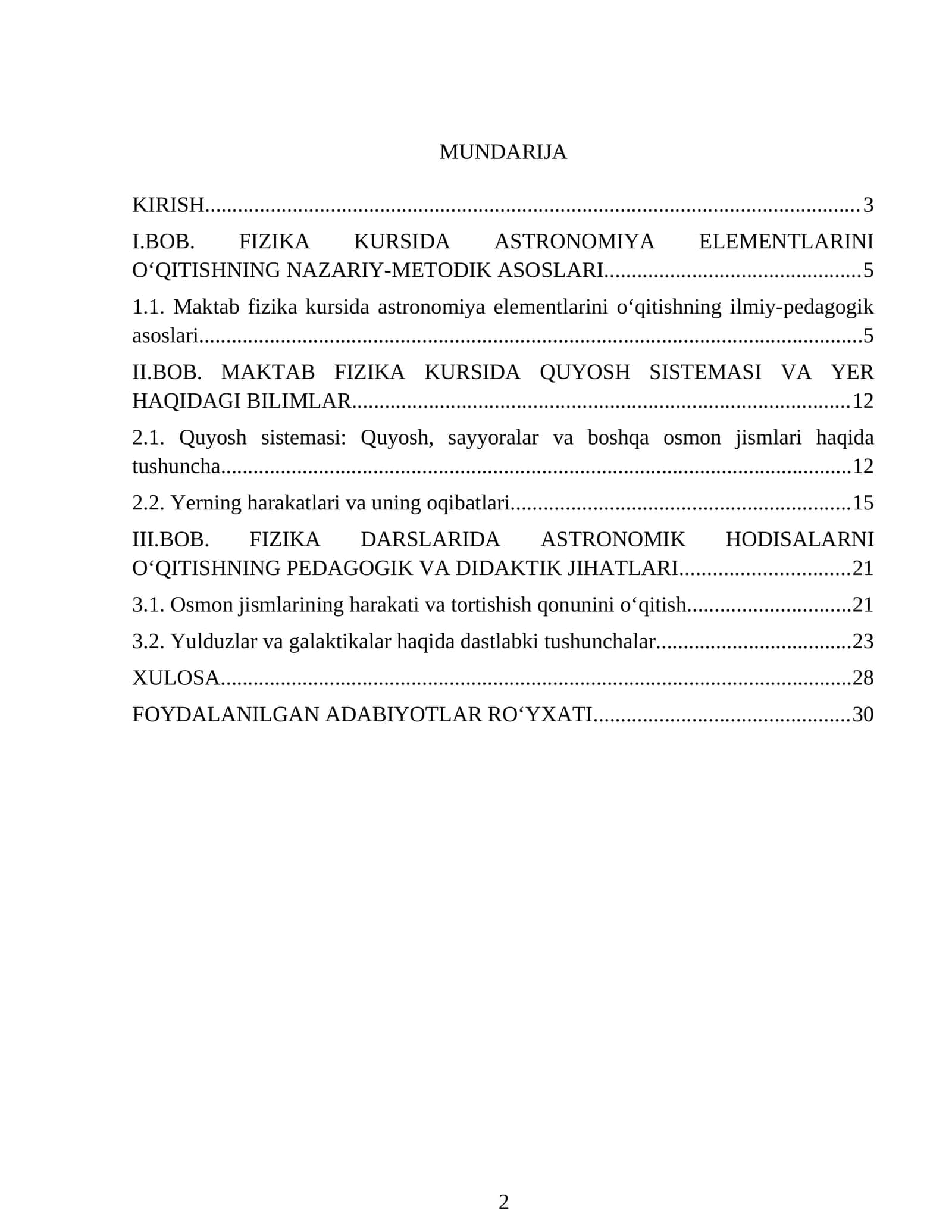 MAKTAB FIZIKA KURSIDA ASTRONOMIYA ELEMENTLARINI O‘QITISHNING NAZARIY-METODIK ASOSLARI 1