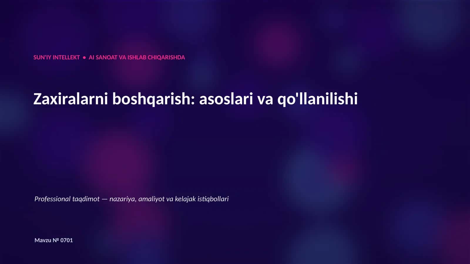 Zaxiralarni boshqarish: asoslari va qo'llanilishi 1