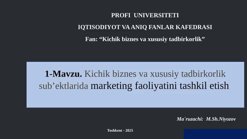 Kichikbiznes va xususiy tadbirkorlik 1