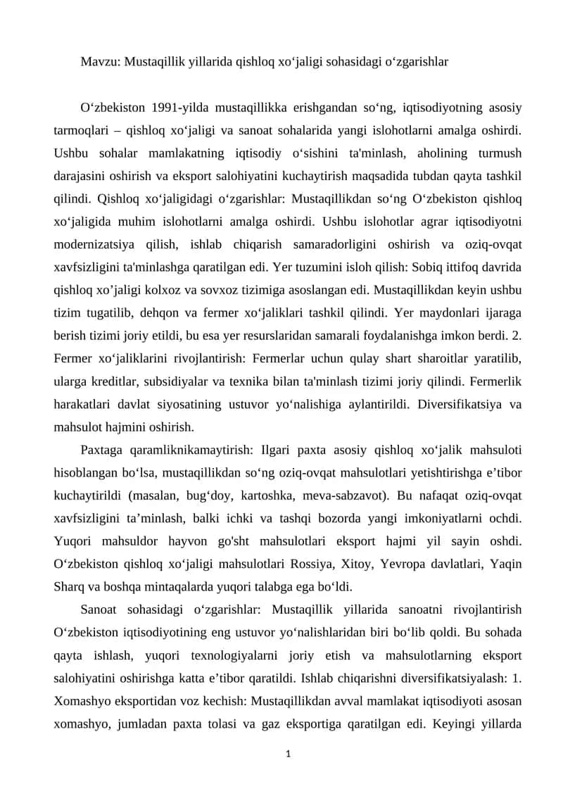 Qishloq xo‘jaligida o‘zgarishlar 1