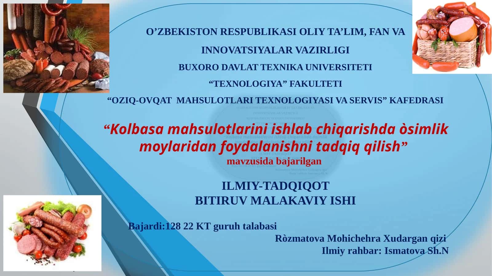 Kolbasa mahsulotlari ni ishlab chiqarishda o'simlik moylaridan foydalanishni tadqiq qilish 1