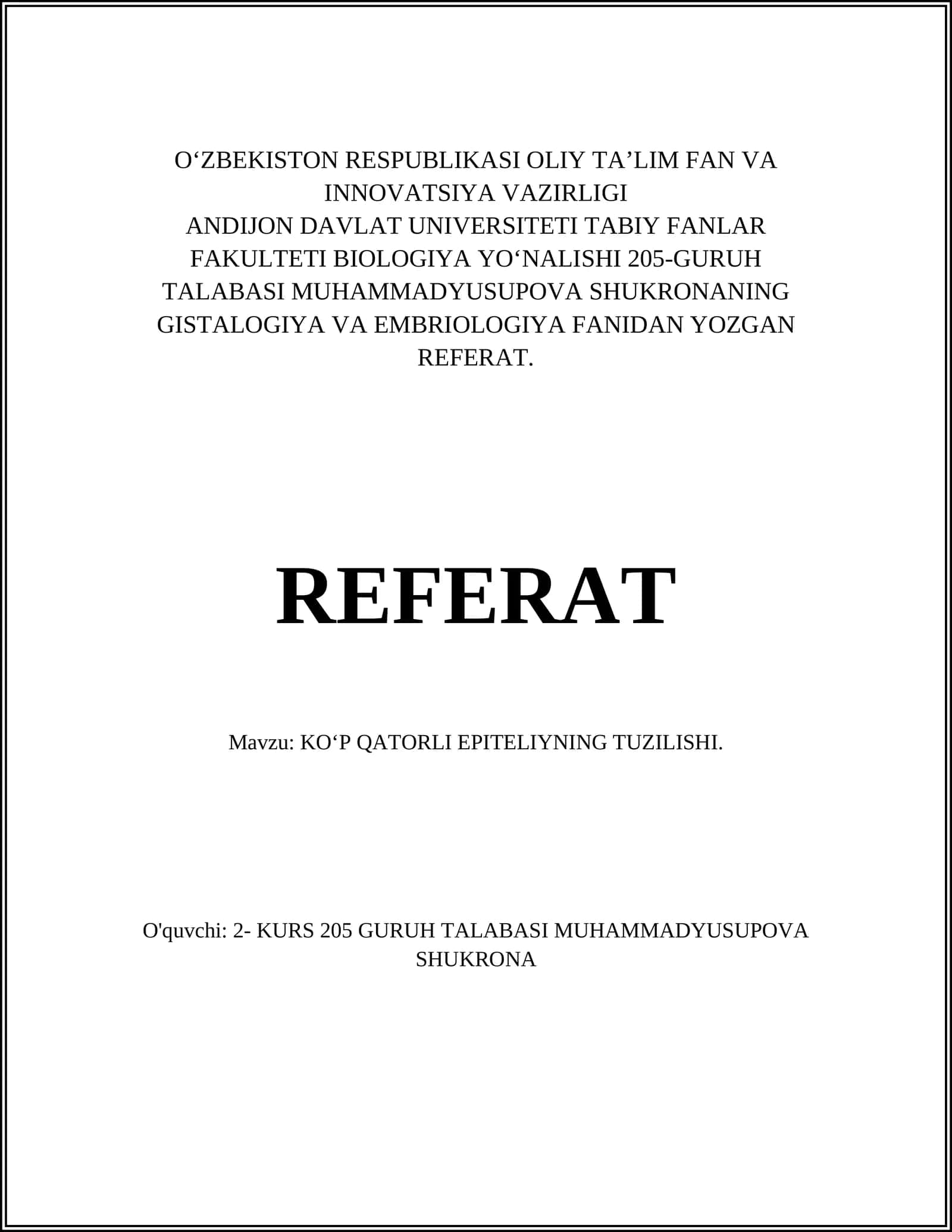 KOʻP QATORLI EPITELIYNING TUZILISHI 1