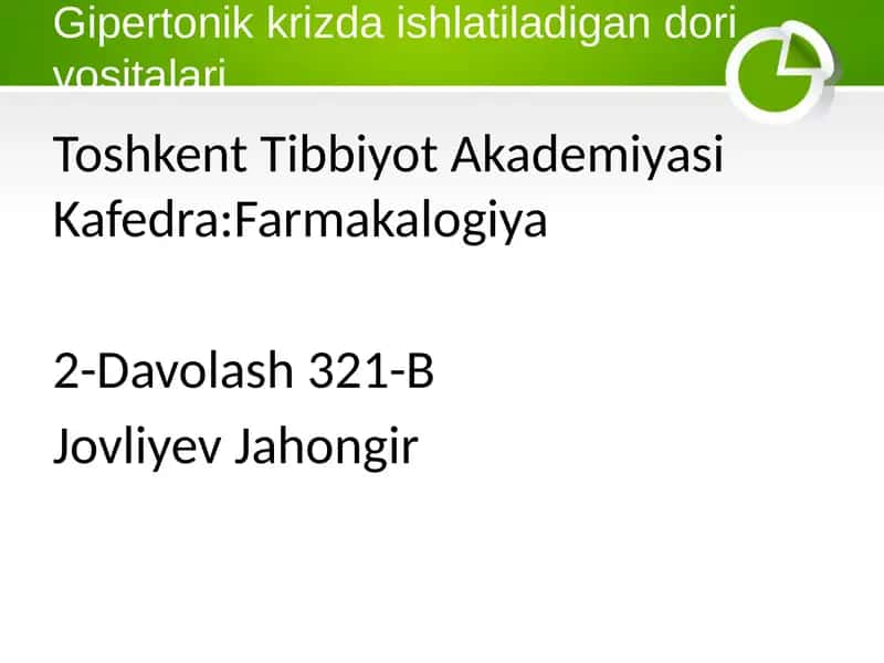 Gipertonik krizda ishlatiladigan dori vositalari 1