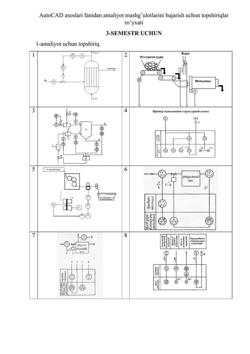 AutoCAD asoslari fanidan amaliyot mashg’ulotlarini bajarish uchun topshiriqlar ro’yxati 1