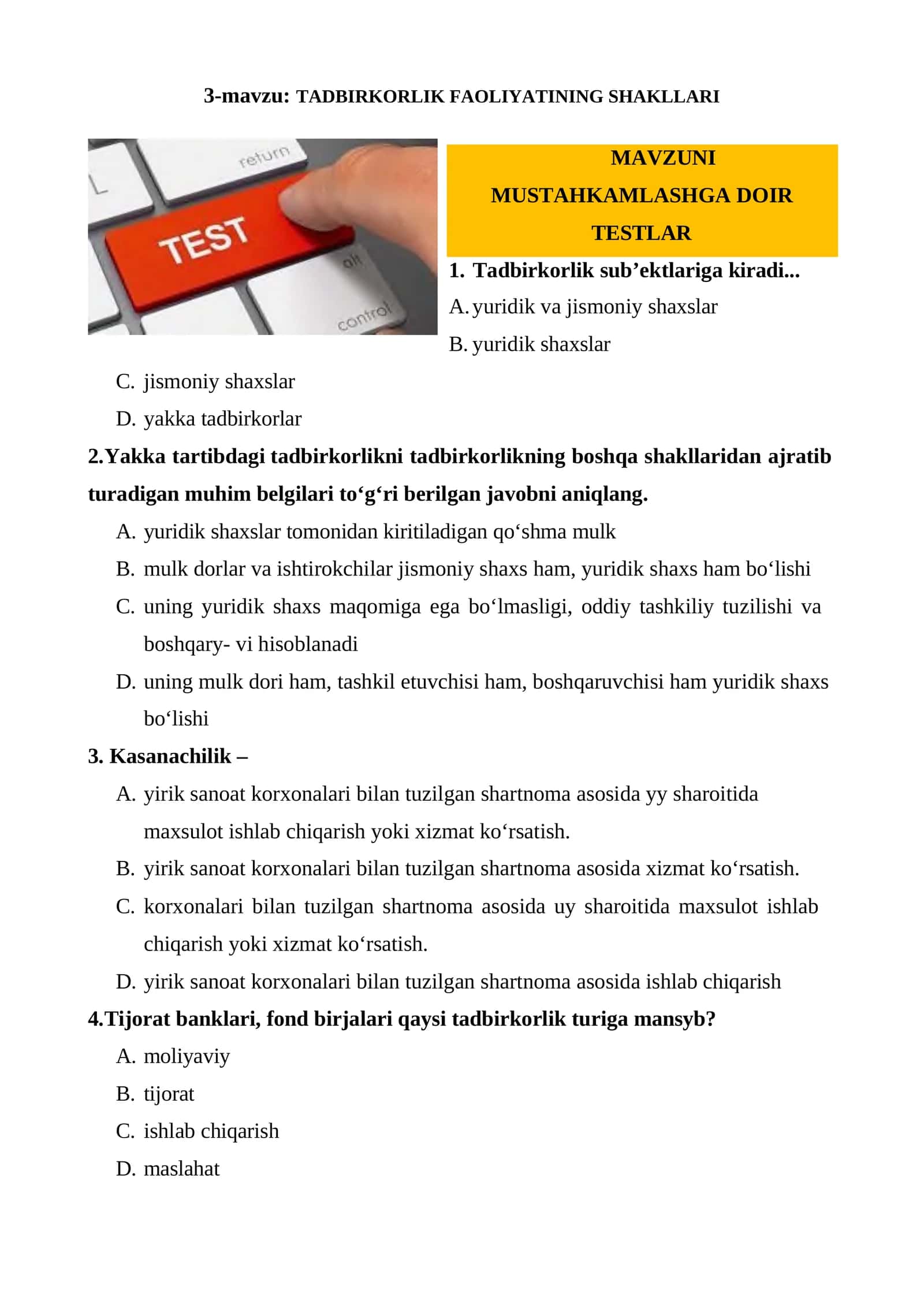 TADBIRKORLIK FAOLIYATINING SHAKLLARI 1