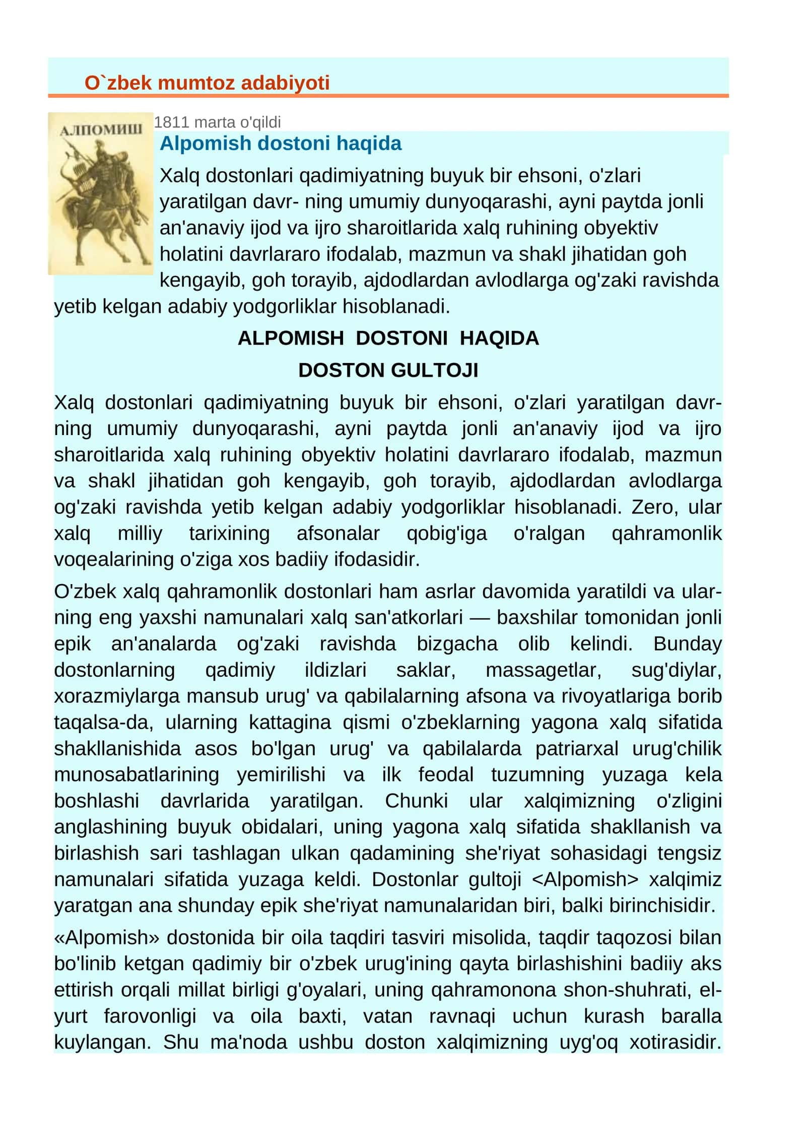 O`zbek mumtoz adabiyoti 1