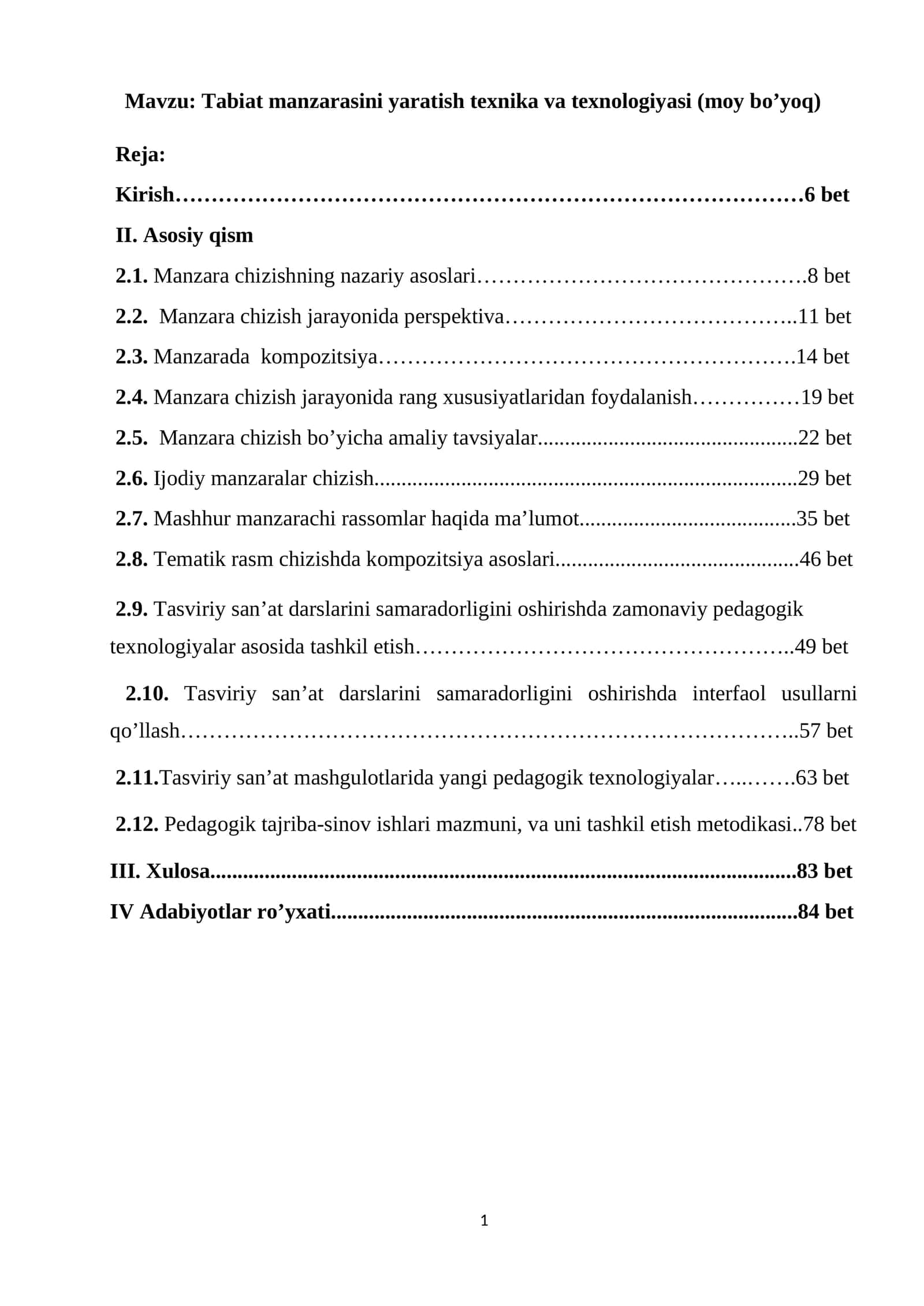 Tabiat manzarasini yaratish texnika va texnologiyasi (moy bo’yoq) 1