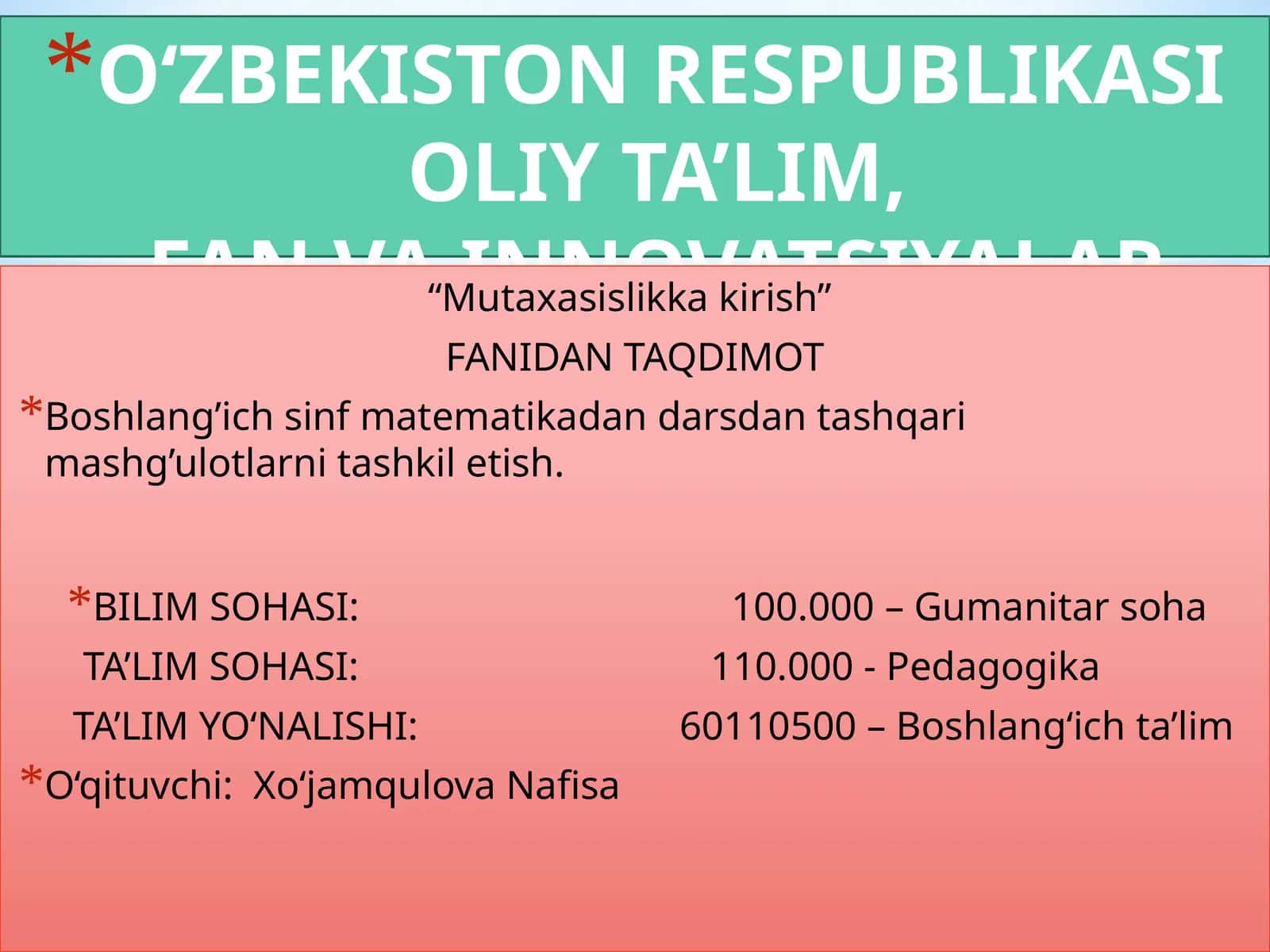 Boshlang’ich sinf matematikadan darsdan tashqari mashg’ulotlarni tashkil etish 1