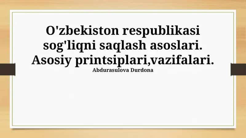 Sog'liqni Saqlash Asoslari 1