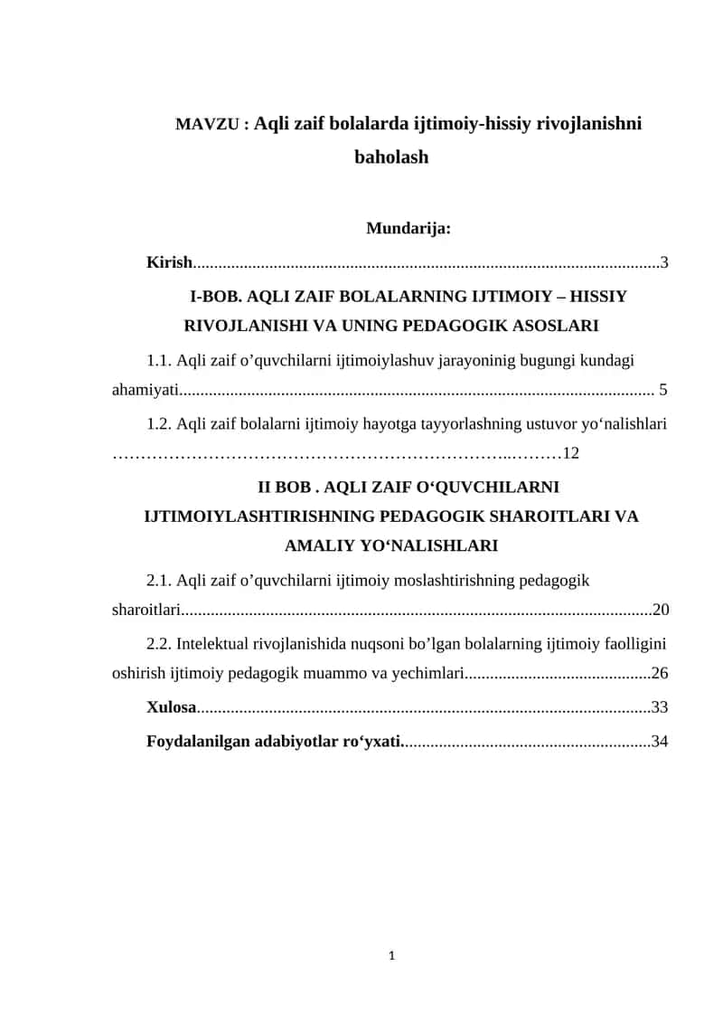 Aqli zaif bolalarda ijtimoiy-hissiy rivojlanishni baholash 1