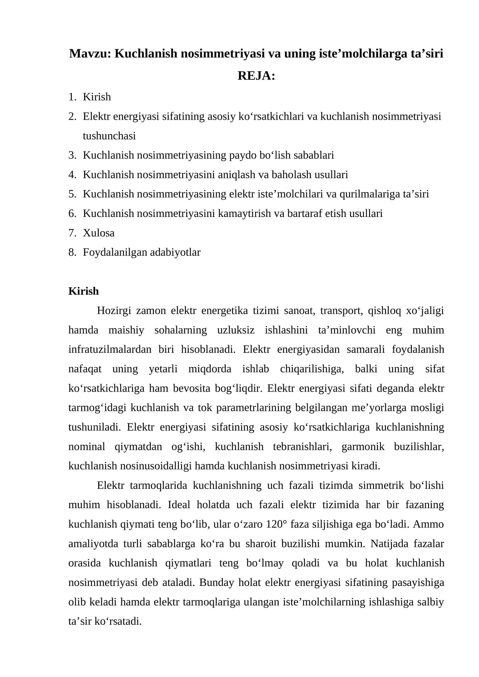 Kuchlanish nosimmetriyasi va uning iste’molchilarga ta’siri 1