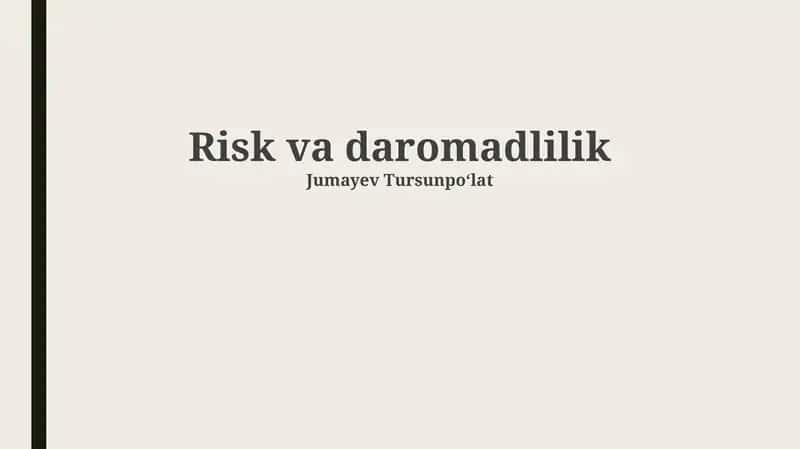 Risk va daromadlilik 1