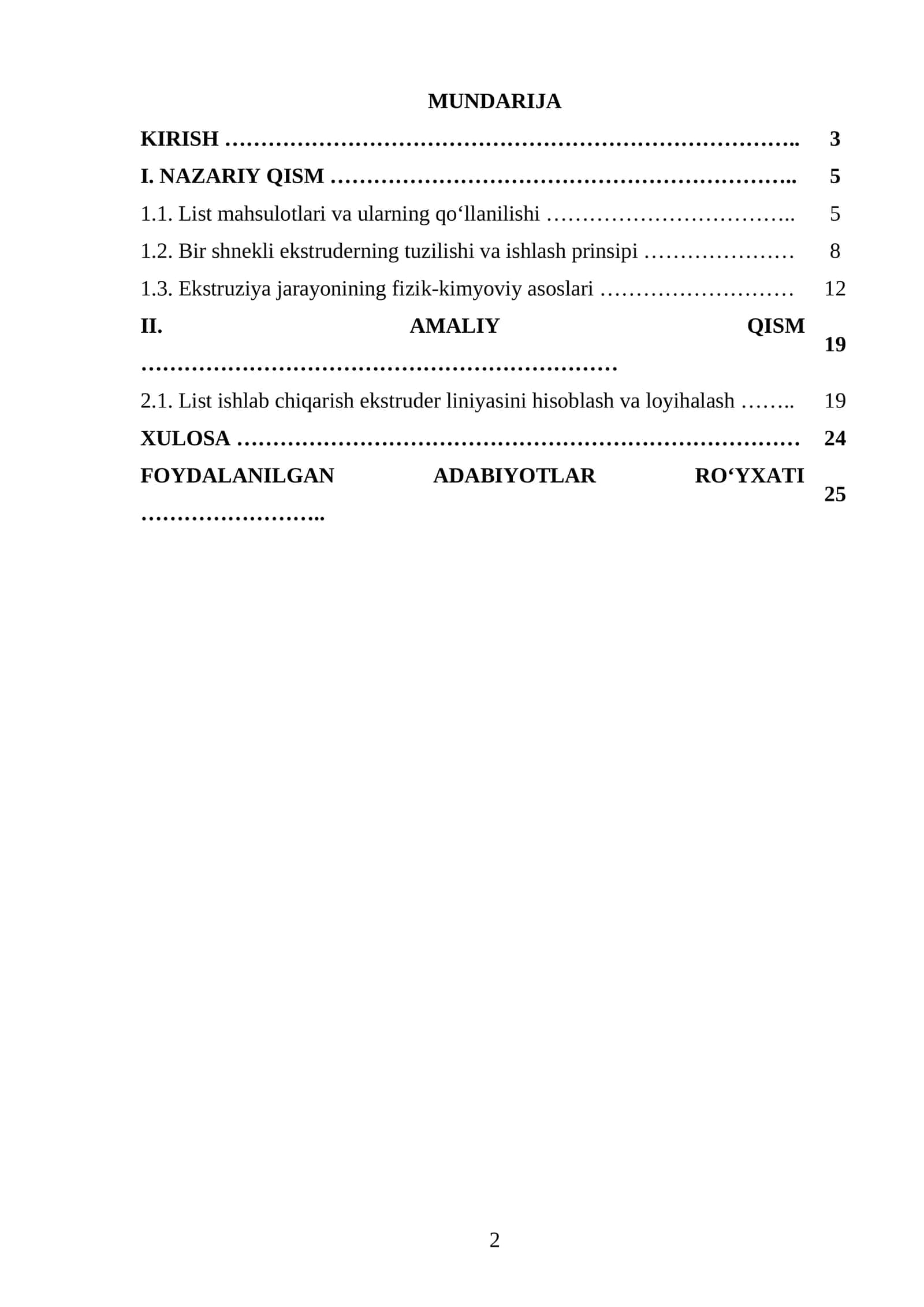 List ishlab chiqaradigan bir shnekli ekstruder liniyasini loyihalash. Q=270 kg/soat. 1