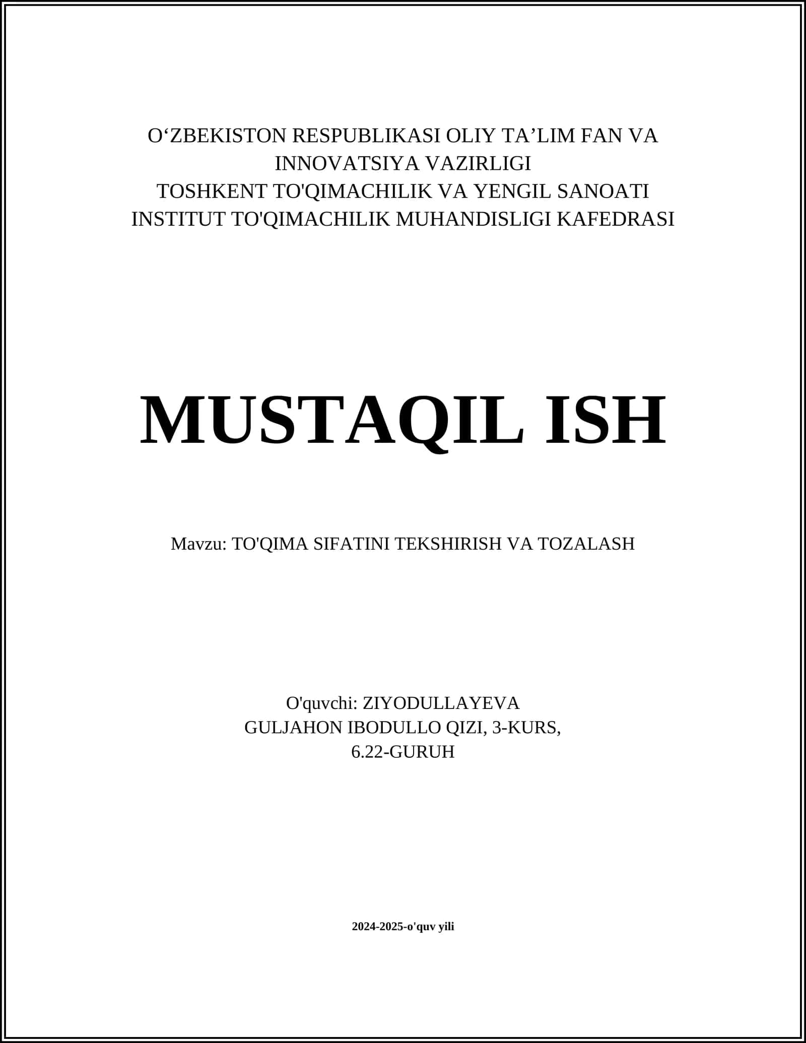 TO'QIMA SIFATINI TEKSHIRISH VA TOZALASH 1