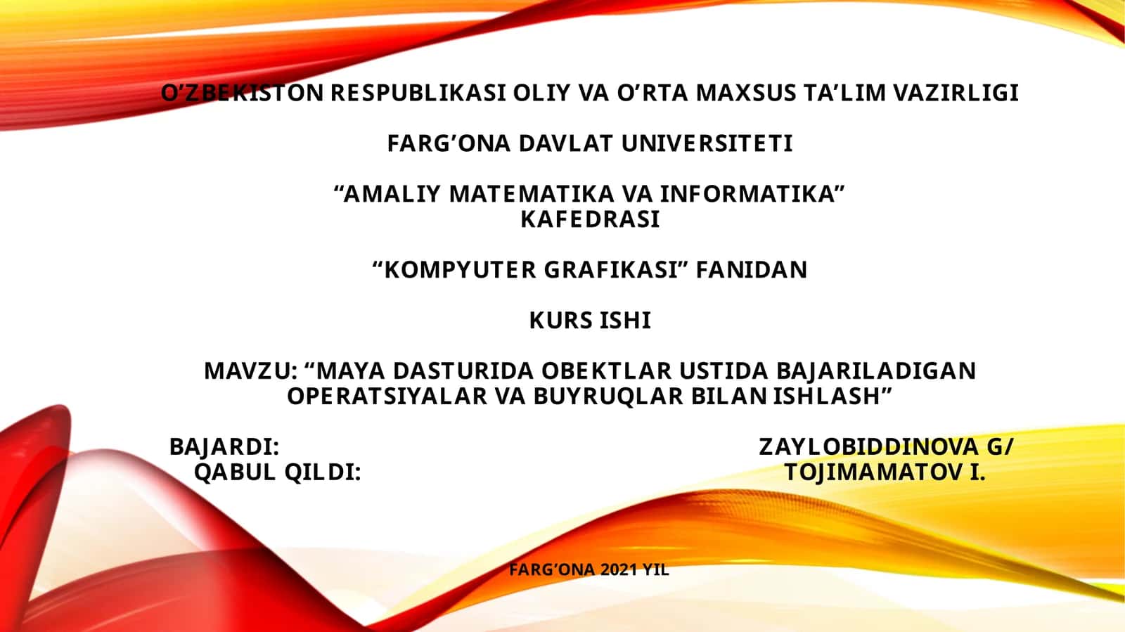 Mayadasturida obyektlar ustida bajariladigan operatsiyalar va buyruqlar bilan ishlash 1